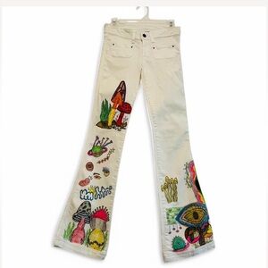Mango Hand-painted white flare jeans